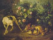 Francois Desportes Dog Guarding Game near a Rosebush oil painting picture wholesale